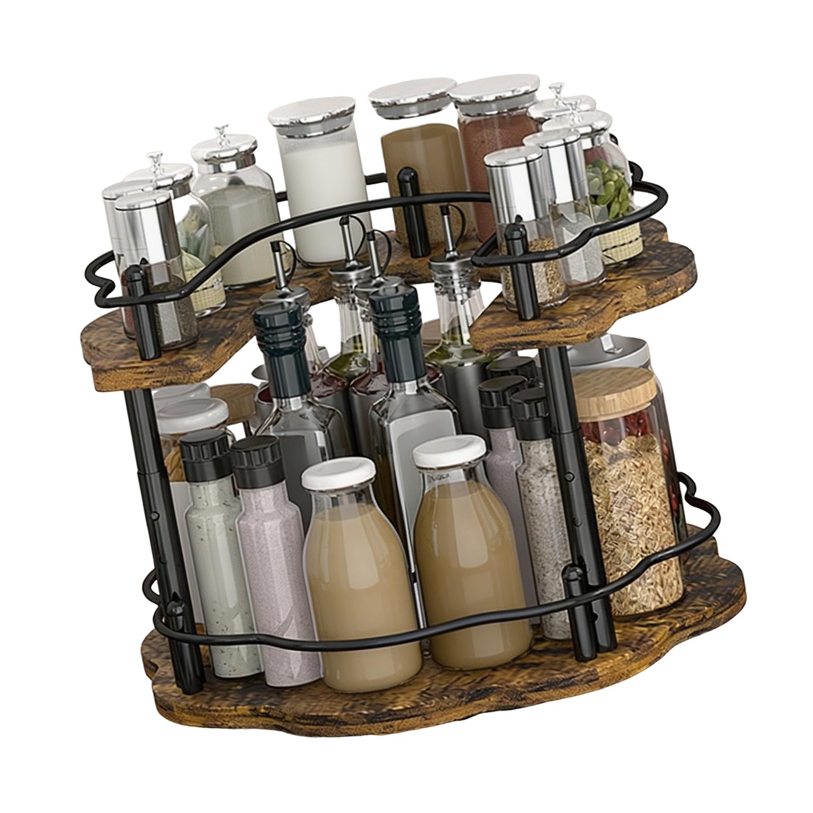 Tsophreniq Plum Bossom D Shape Swiveling 3 Step Shelf For Kitchen Storage Organizing Seasonings Condiments Jars In Cabinets Bottle Jar Storage Rack