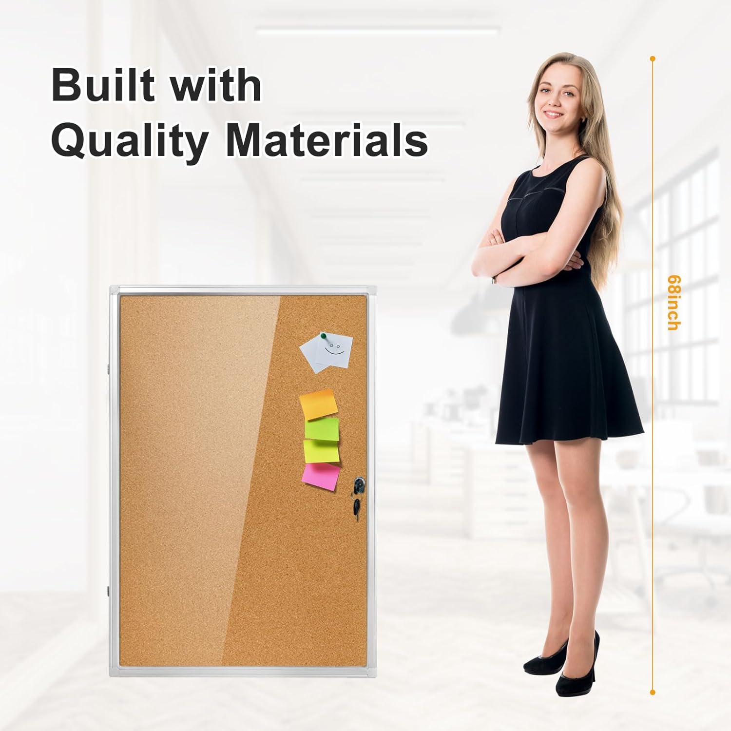 36"x24" Lockable Enclosed Cork Bulletin Board, Shatter-Resistant Display Case with Aluminum Frame for School, Office, Hospital & Business Use