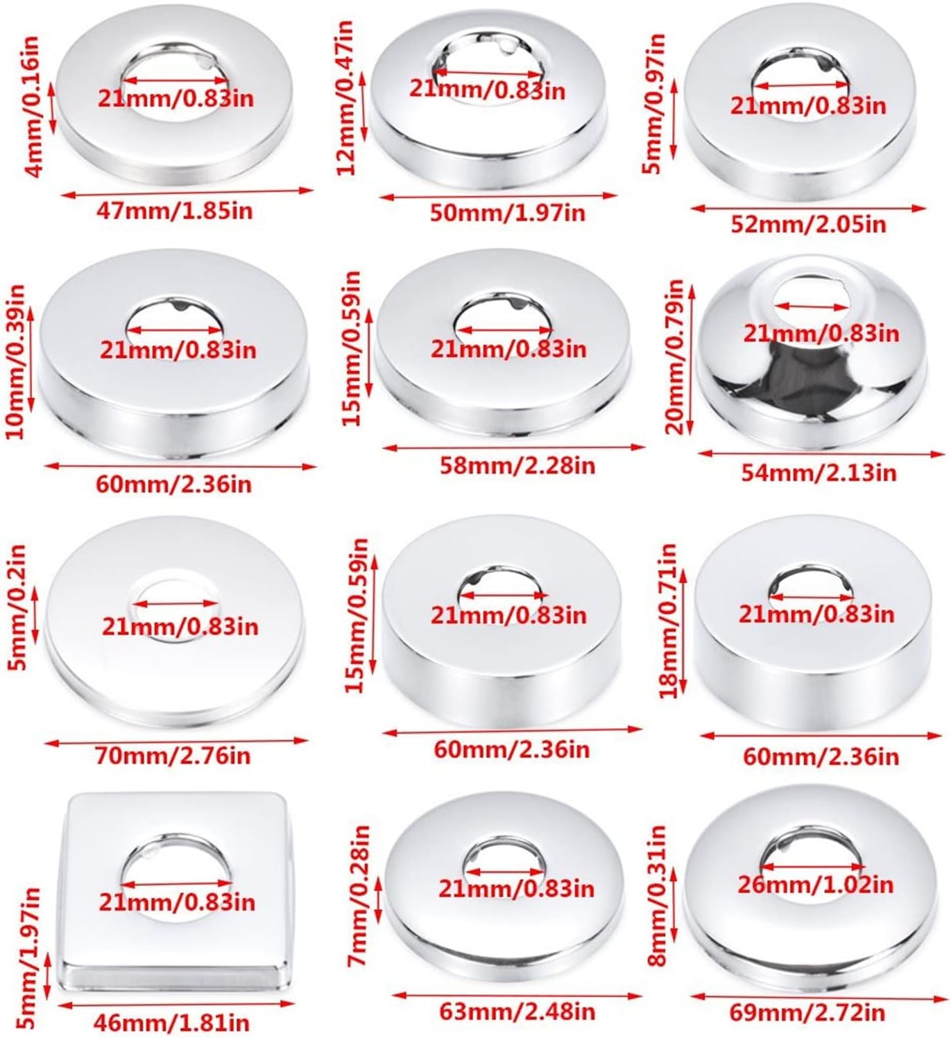 Sink Hole Cover Pipe coversStainless Steel Faucet Decorative Cover Pipe Wall Covers Wall Flange Cover Shower Kitchen Faucet Decor Accessories(60x21x18mm)