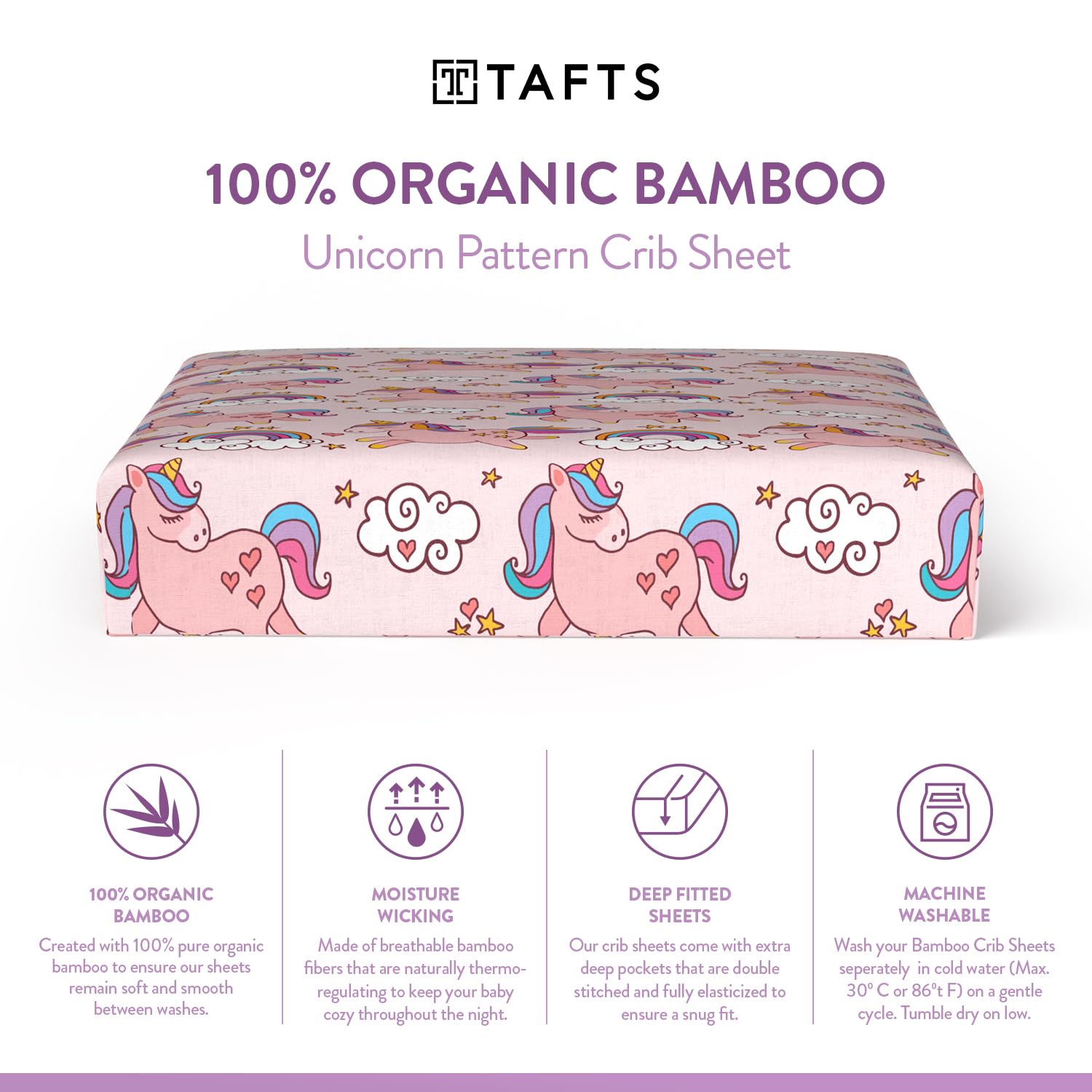 TAFTS Lenzuolo per culla in viscosa di bambù, per ragazze e ragazzi, in 100% viscosa di bambù biologica, per culla standard e materasso per bambini, rinfrescante, morbido, elastico 360 (2 pezzi, 71 x