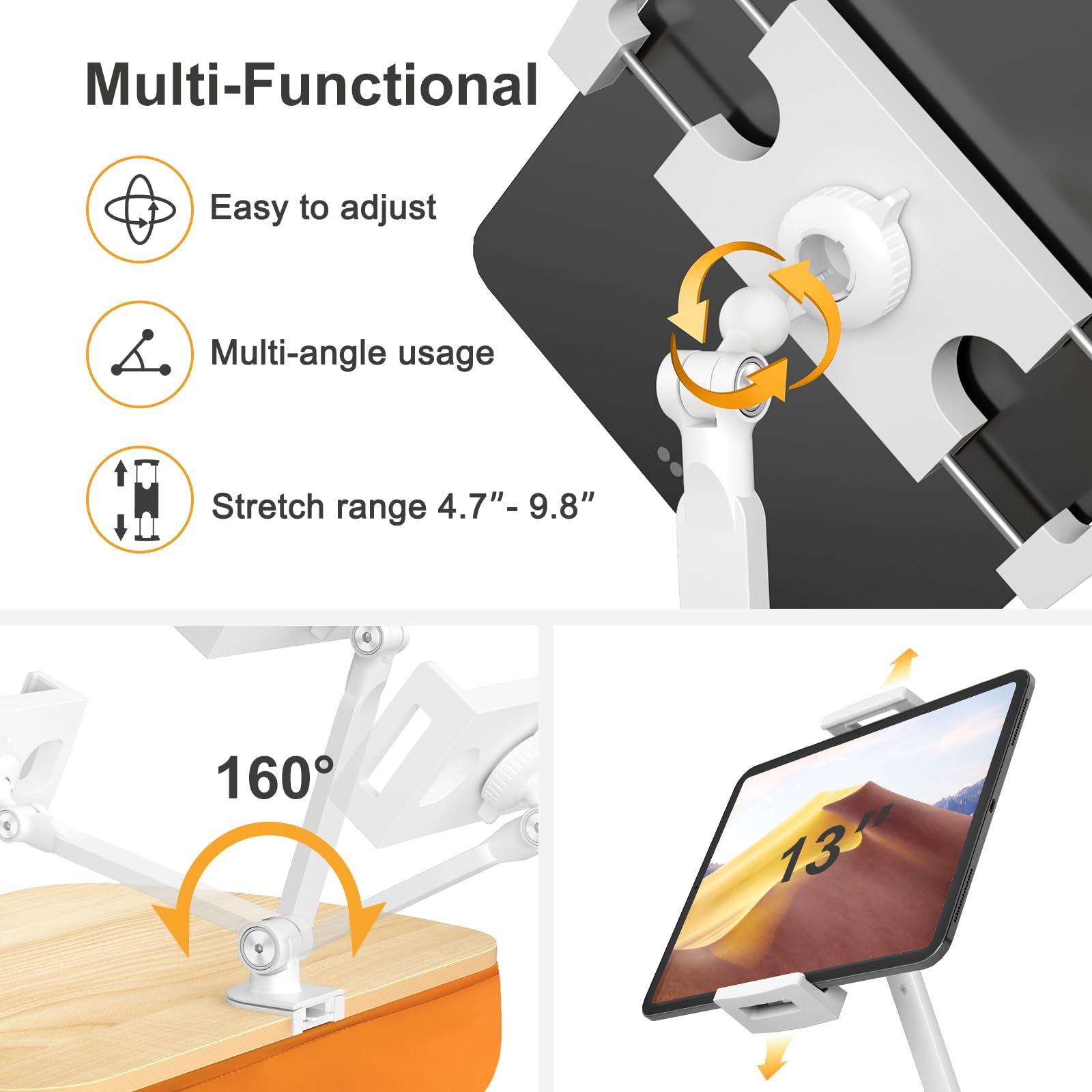 ERGONOV Lap Beanbag Soporte de almohada Kindle, soporte ajustable de 360° para tablet para cama con brazo de eje flexible, soporte de teléfono para tableta para trabajar/ajuste agradable para iPhone,