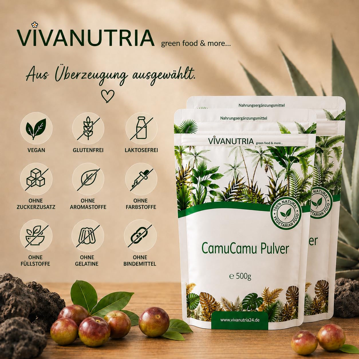 VivaNutria Camu Camu Pulver 1000g I Vitamin C Pulver I Camu-Camu Superfood Pulver für Smoothies, Shakes & Müslitopping I natürliches Vitamin C I Ascorbinsäure I Antioxidantien I vegan