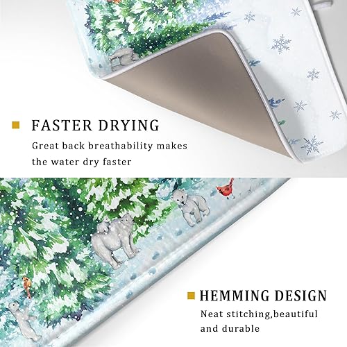 Miniatura 3 de Tapete de secado de platos con diseño de oso de invierno y pájaros, almohadilla de secado de copos de nieve de Navidad para mostrador, bosque, fauna