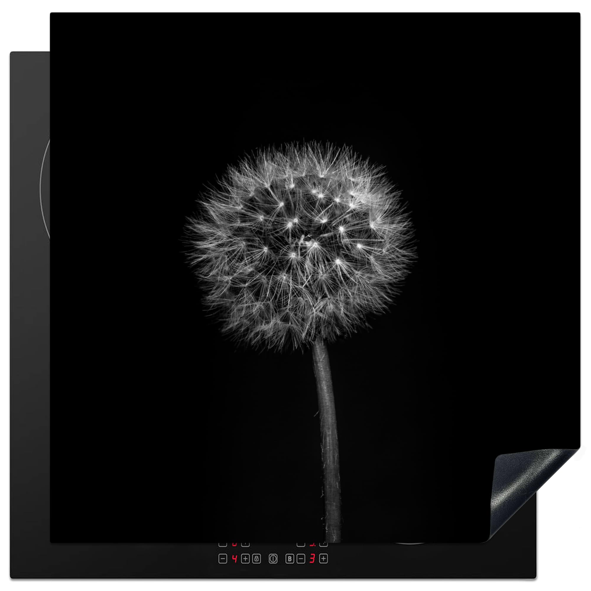 KitchenYeah© Induction Hob Protector Mat 30.7"x30.7" / 78x78 cm Stove Cap Top Cover Kitchen Cooker Covers for Electric Hobs Vinyl Dandelion - Black - Floral - Botanical — image 1