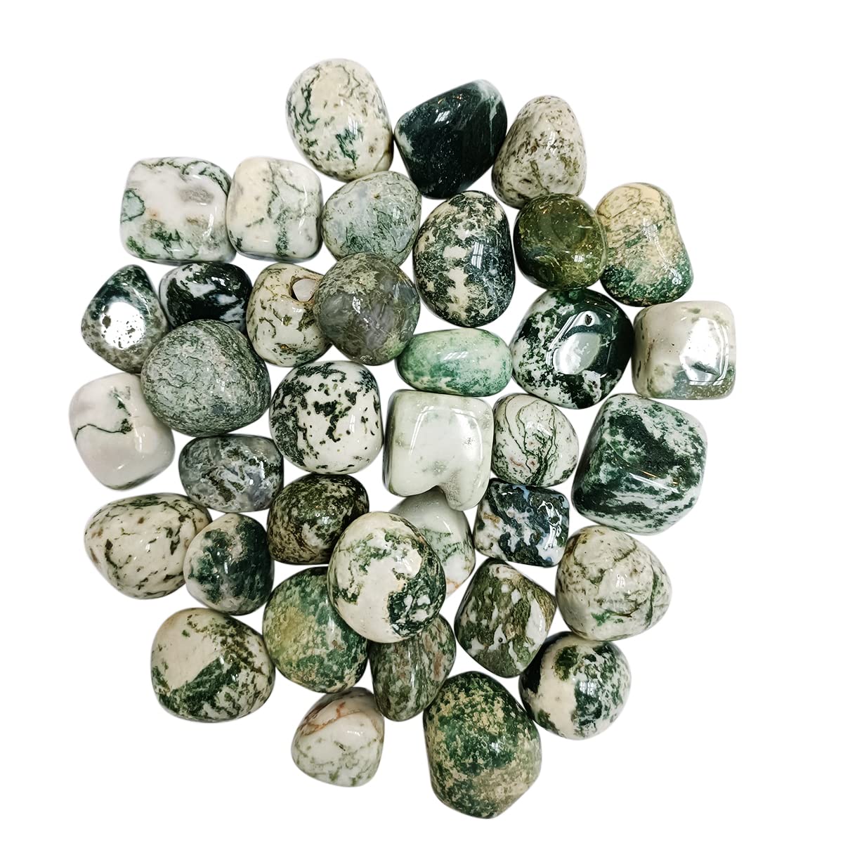 Tree Agate Tumble Stone 100 Gm | Natural Healing Crystal for Calm Energy, Emotional Stability & Growth | Polished Pebble Stones for Meditation, Spiritual Home Decor, Vastu & Gifting (2-7 Pcs)