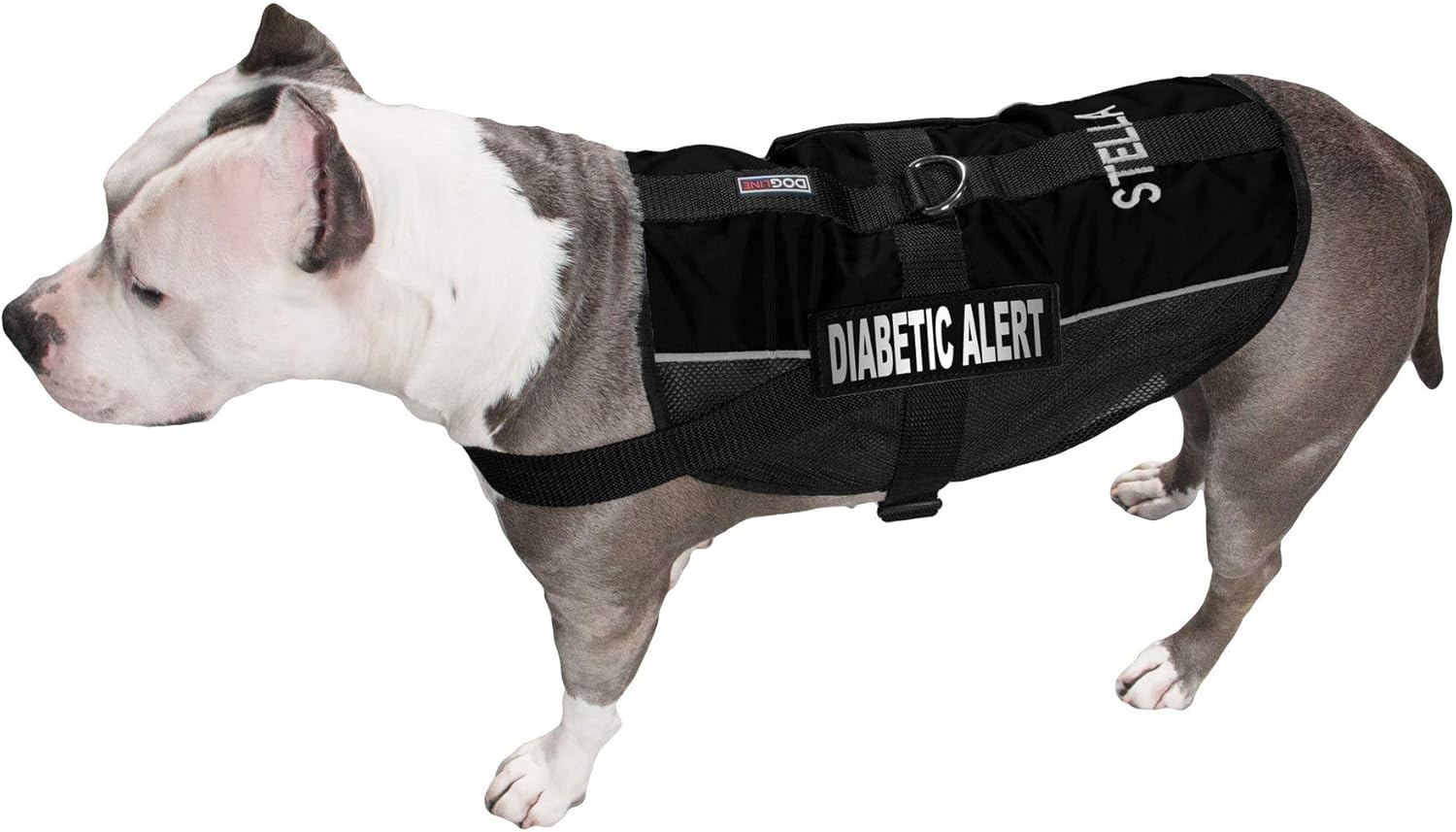 Dogline Custom Embroidered MaxAire Vest Diabetic Alert Removable Patch Adjustable Harness Reflective for Puppies Small Medium and Large Dogs 17 by 21 Inch Girth Black