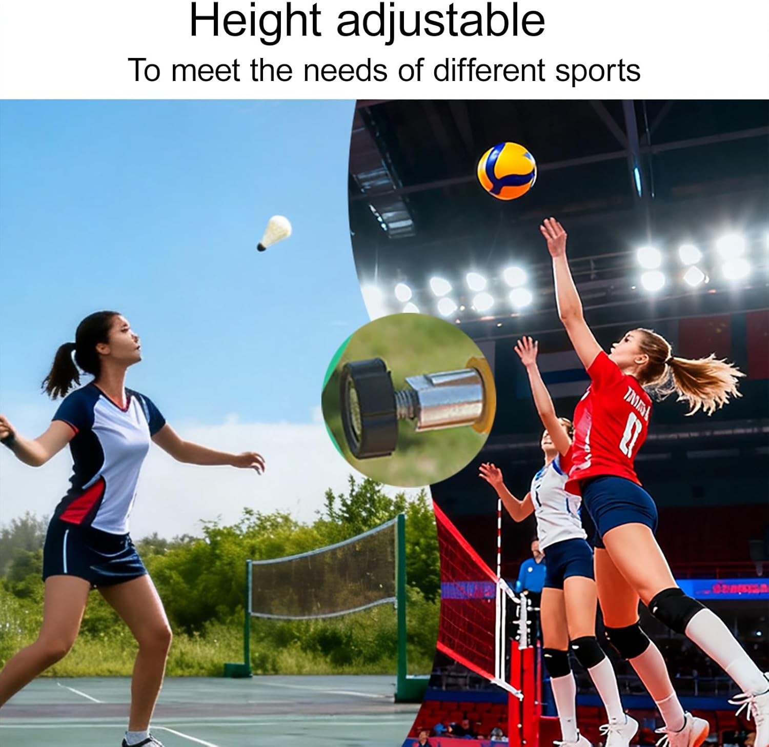 Heavy Duty Volleyball/Badminton Poles, Badminton Net Pole with Adjustable Height, Volleyball Net Stand with Heavy Duty Base, for Indoor Gym or Outdoor Park School Use