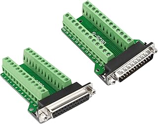 Futheda DB25 D-SUB Male and Female Port Breakout Board Connector 25 Pin 2-Row Adapter RS232 Solderless PCB Board to Terminal Block Signal Module Breakout Board with Thumb Screws