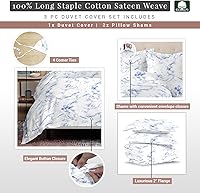 Vista 2 de Pizuna Juego de funda de edredón tamaño Queen 100% algodón, lujoso tejido de satén de algodón de fibra larga de 400 hilos con cierre de botón