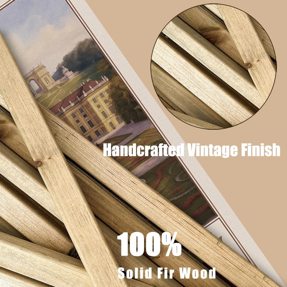 Vienna Austria Wall Art Poster, Vintage Travel Print Featuring Schönbrunn Palace Landmark, Linen Canvas Hanging Scroll with Wooden Frame, European City Decor for Living Room Bedroom Office, 16"x23" - Image 4