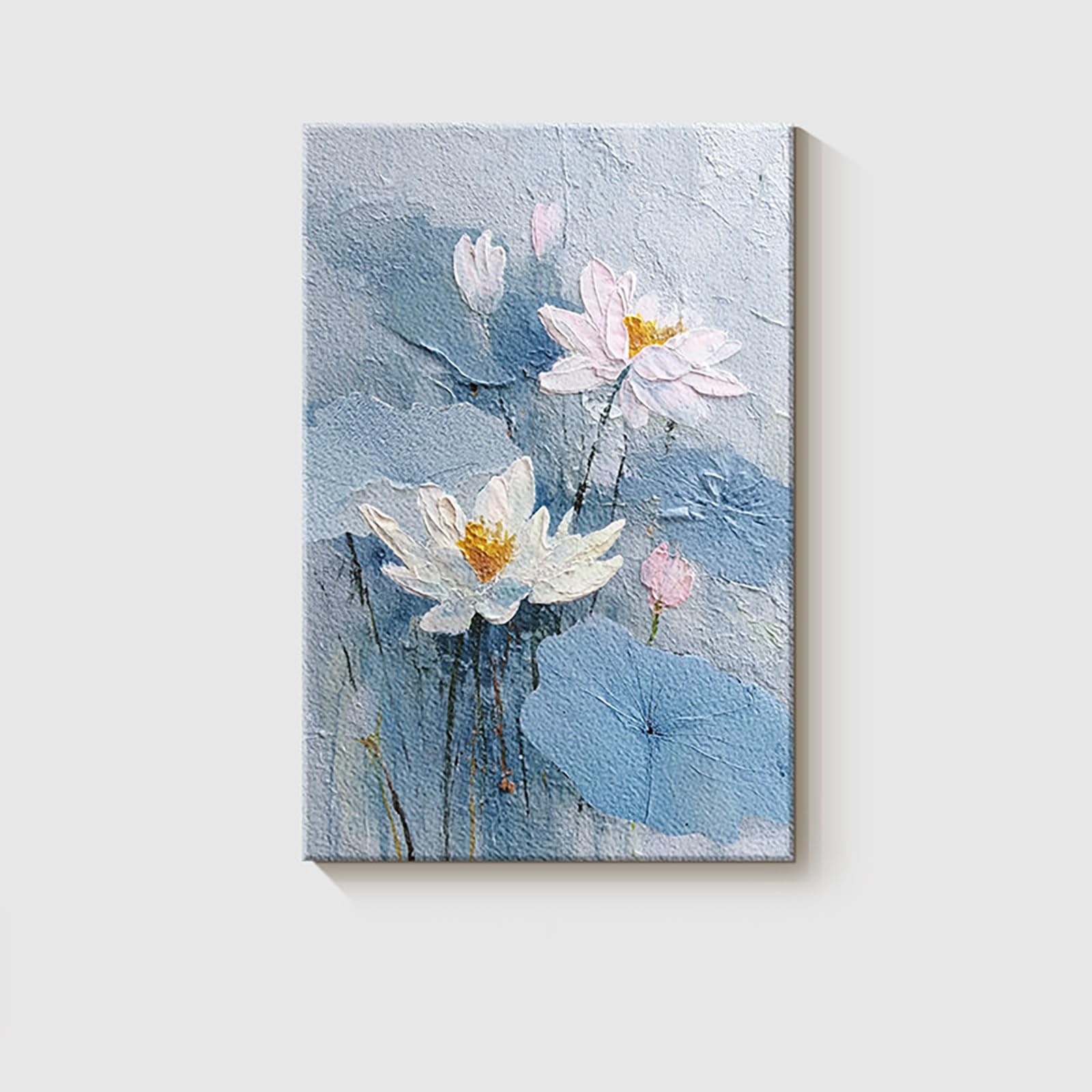 ZCQMSCWW 3D Sandstone Finish Textured Canvas Wall Art, Vertical Unframed Lotus Flower Decor for Living Room, Entryway, Bedroom(D,50 * 70cm/19.6 * 27.5in)