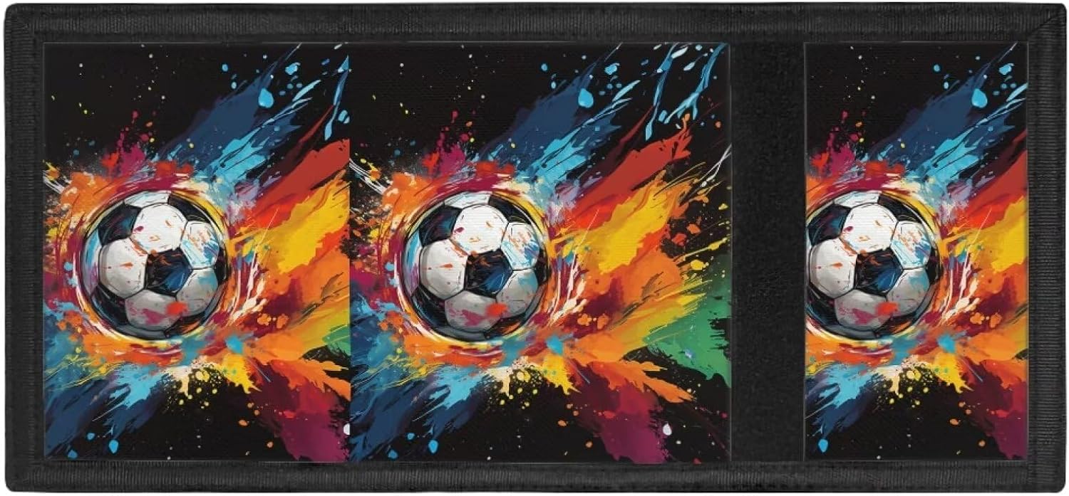 Coldinair Soccer Pattern Trifold Kids Wallets for Boys Kids 6-18 Nylon Kids Wallet Small Novelty Wallet for Toddler Mini Coin Case Card Holder Flowing and Fluid Watercolor Game Sport Ball Wallets - Image 5