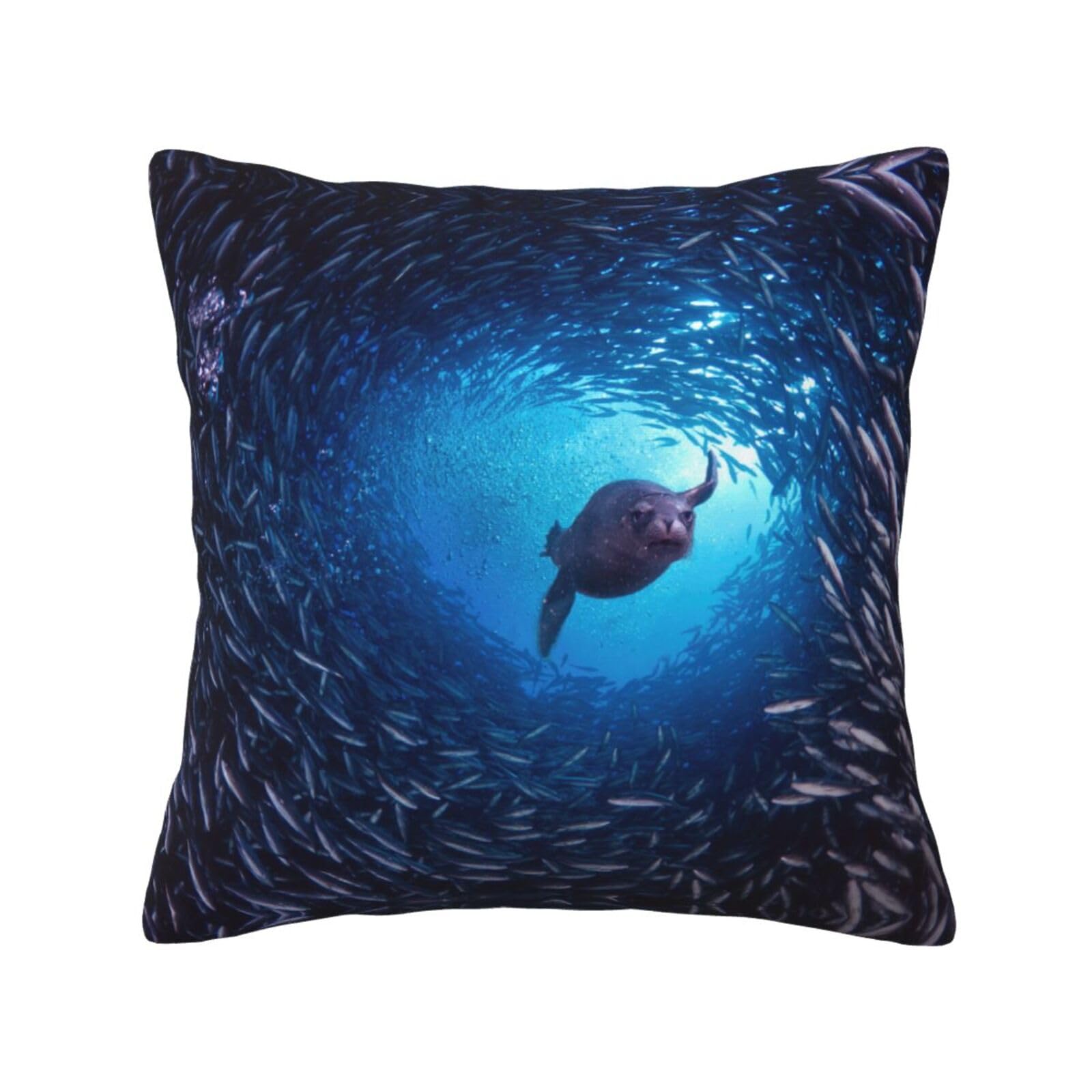 Esasam Black Underwater Sea Lion Print Stylish Throw Pillow - Double-Sided Printed Design, 100% Polyester Material