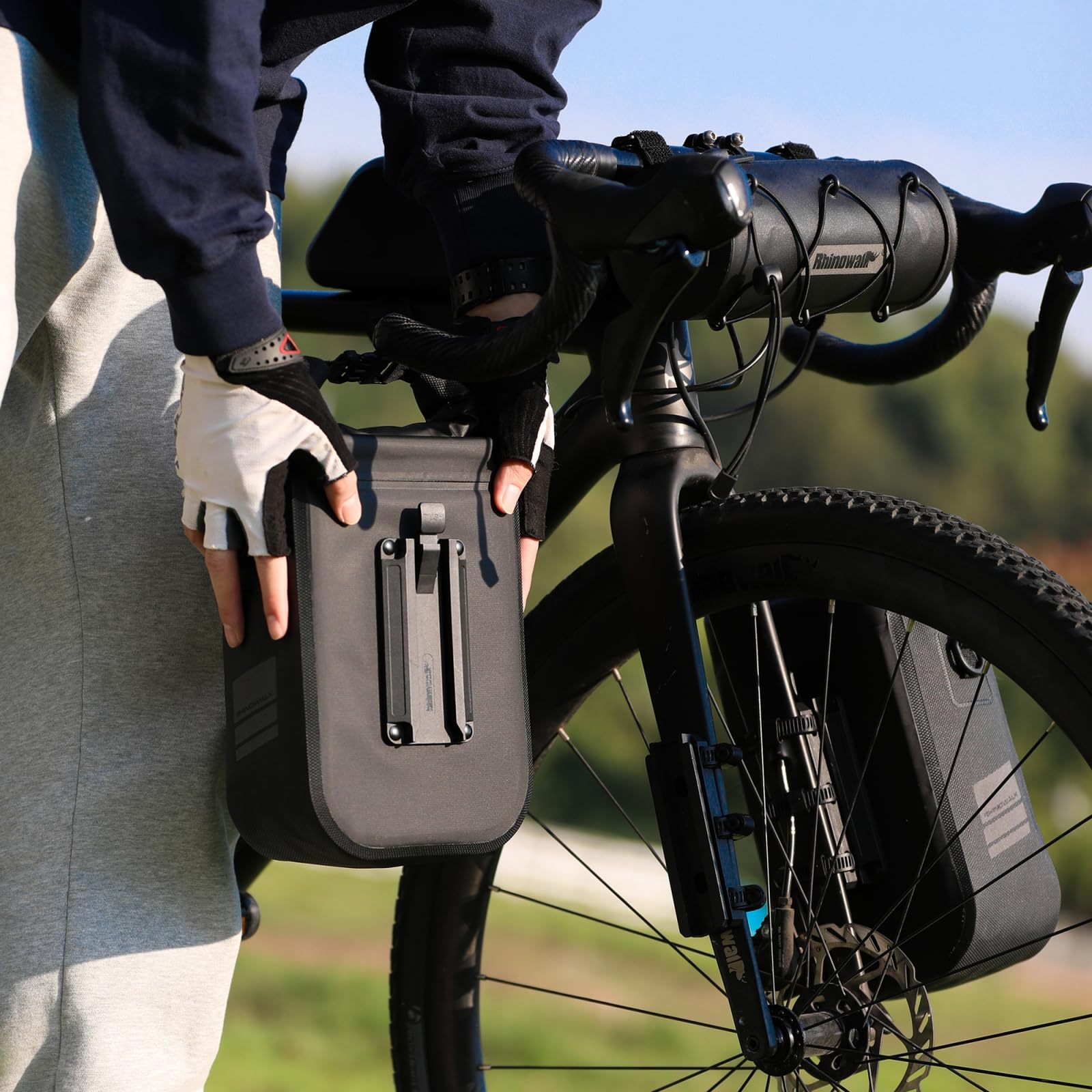 BAIGIO Bolsa de Rueda Delantera de Bicicleta de 4L, Impermeable para Portaequipajes, Bolsa de Sillín y Horquilla, Bolsa de Hombro de Liberación Rápida