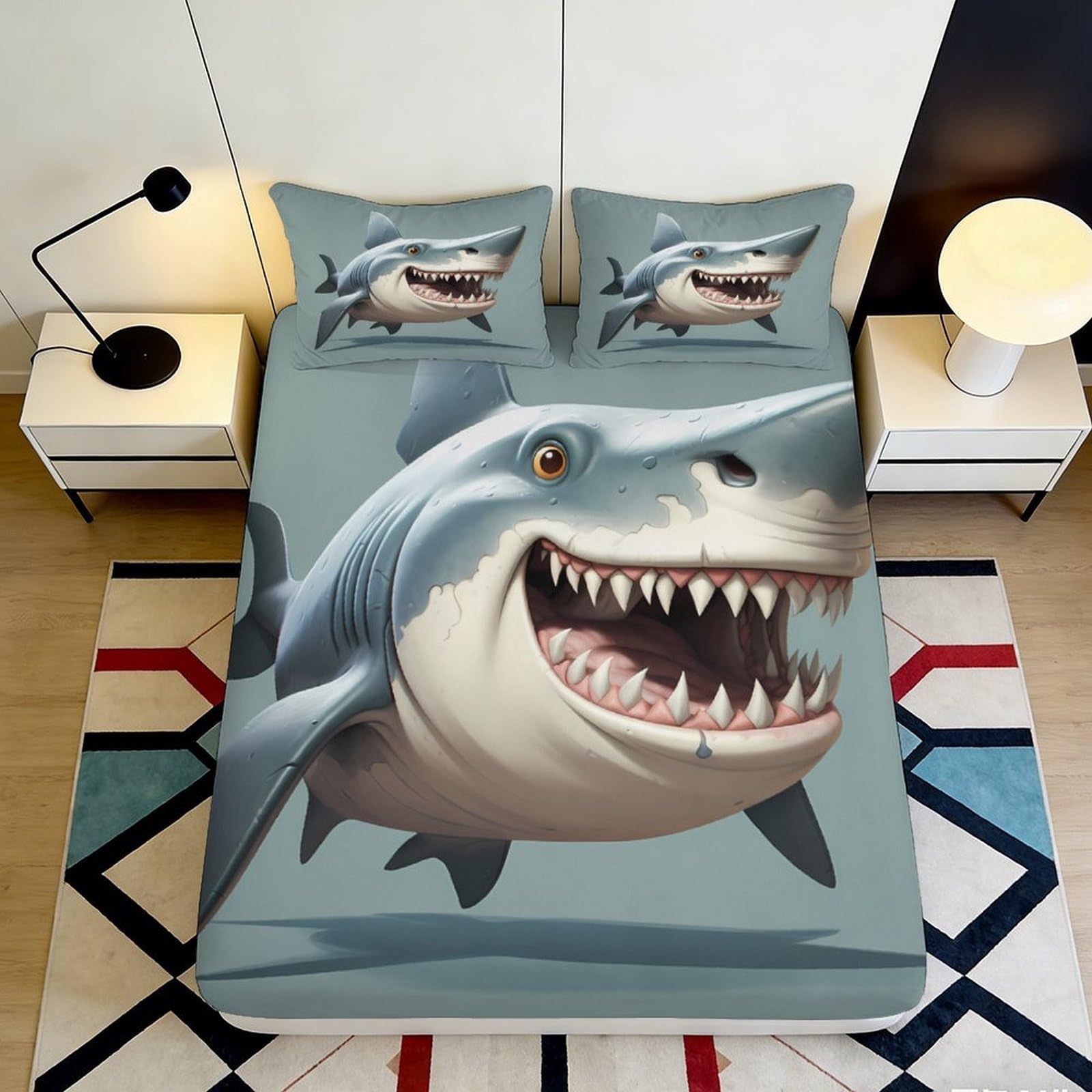 Jqzkxnhpbr Style-3 3D Printed Shark Ocean Fitted Sheet Microfiber Soft Breathable Cartoon Fish Bed Cover For Bedroom Guest Room Decor 90X200x25cm