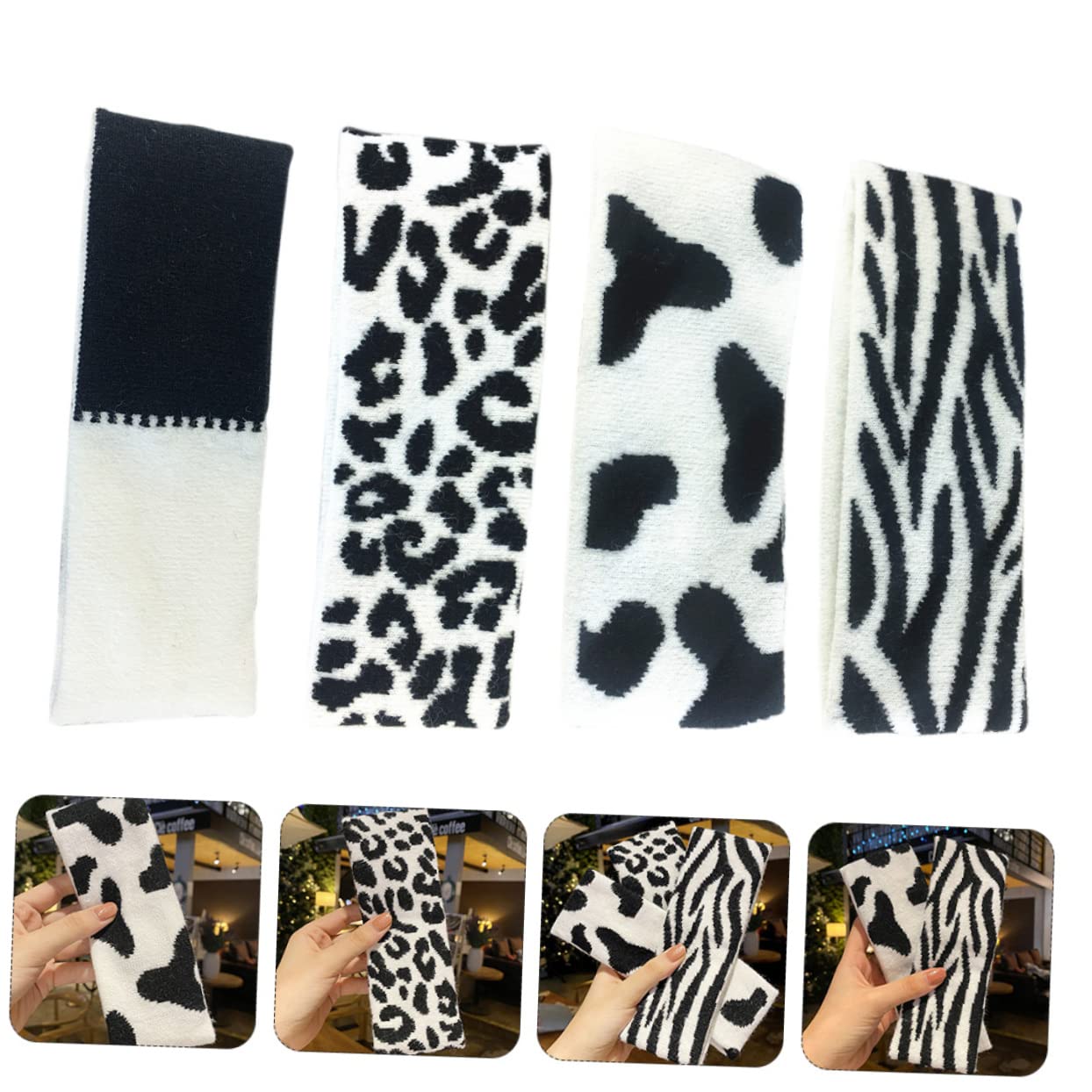 FRCOLOR 3 Juegos 4 Piezas diadema tejida en y diadema facial s de maquillaje de vaca hair band bandana cintas para el pelo de ducha tejido de punto