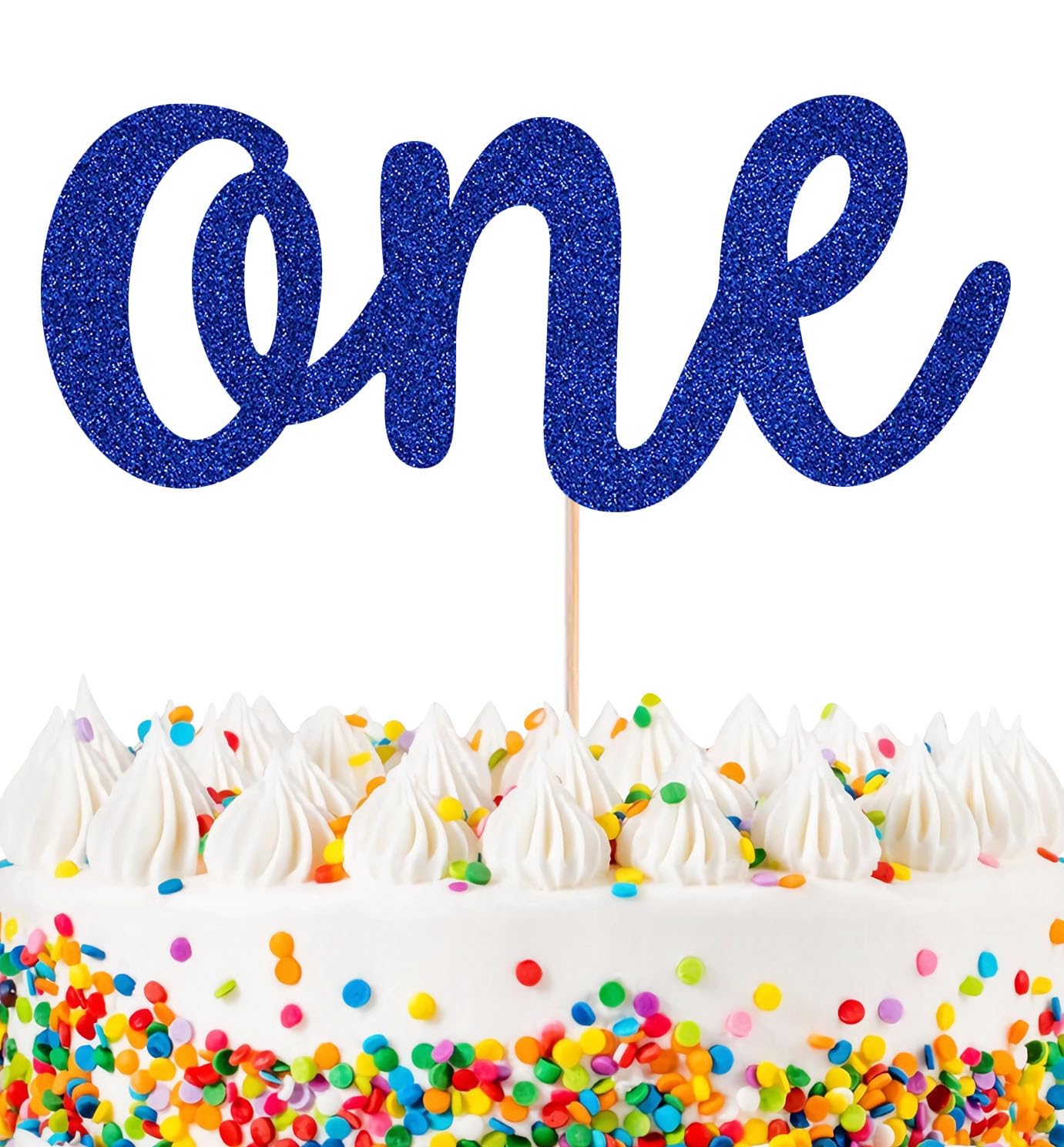 First Birthday Cake Topper - Glitter Blue One Sign Cake Decorating Supplies, Perfect for 1st Birthday/Baby Shower/Gender Revealing Party/Baby Party Photo Booth Props