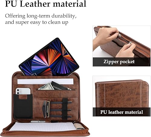 Miniatura 4 de ProCase Portafolio Carpeta de negocios con cremallera, archivo ejecutivo para reuniones de conferencias, organizador de documentos legales con