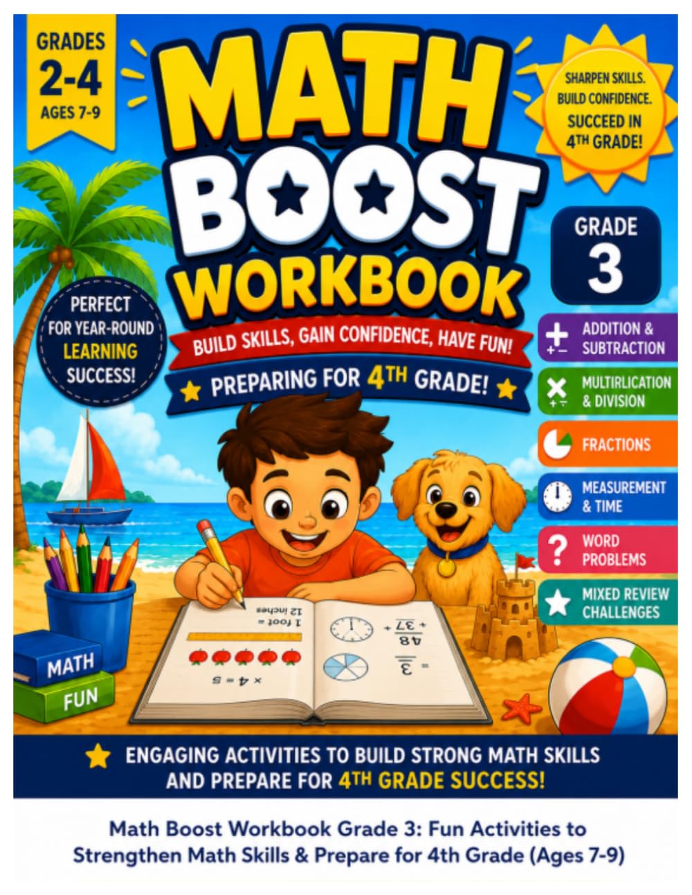 Math Boost Workbook Grade 3: Fun Activities to Strengthen Math Skills and Prepare for 4th Grade: Addition, Subtraction, Multiplication, Division, ... Time, Word Problems, Review Practice & More