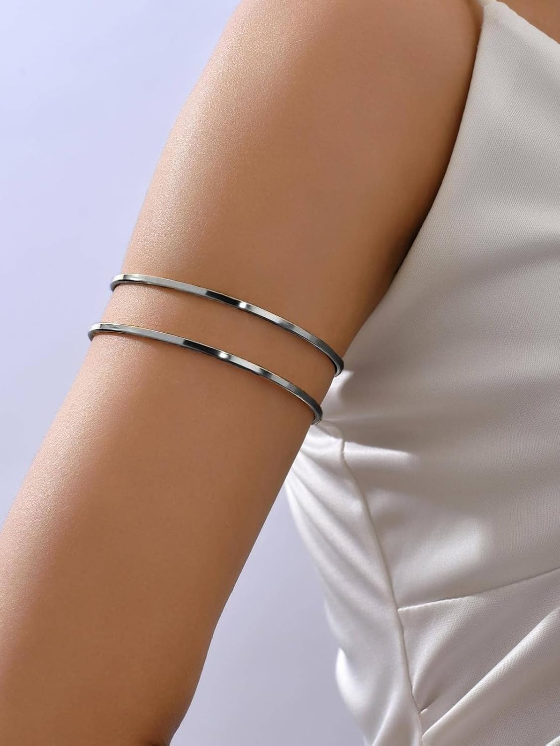 Arm Cuff Bracelet for Women Gold Arm Cuff Upper Arm Layered Cuff Bangle Bracelet Minimalist Armband Stackable Jewelry for Summer Beach - Image 3