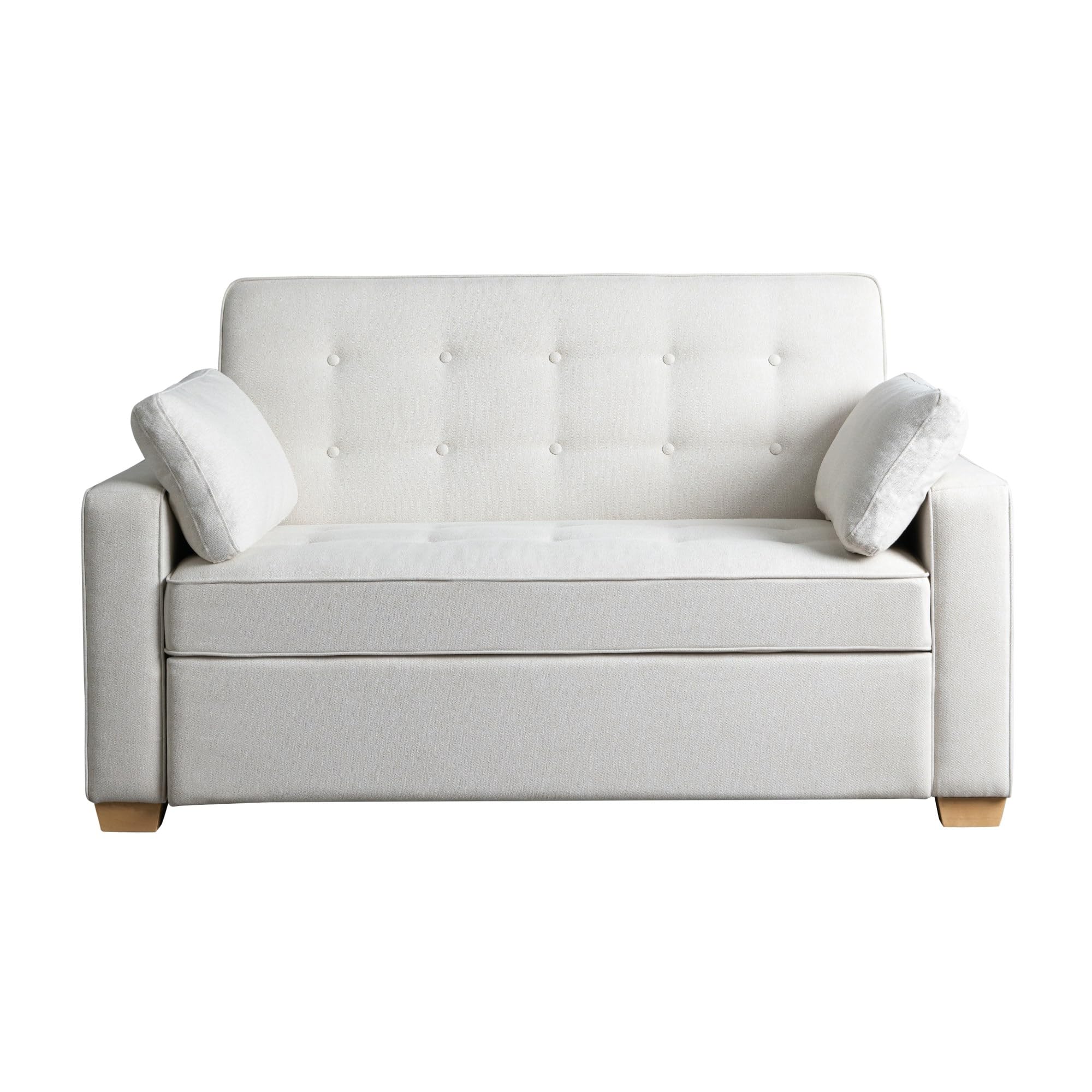 Serta Ainsley 66.5" Convertible Sleeper Loveseat, Full Size, Dreamcoil Comfort, Soft Woven Fabric, Oyster