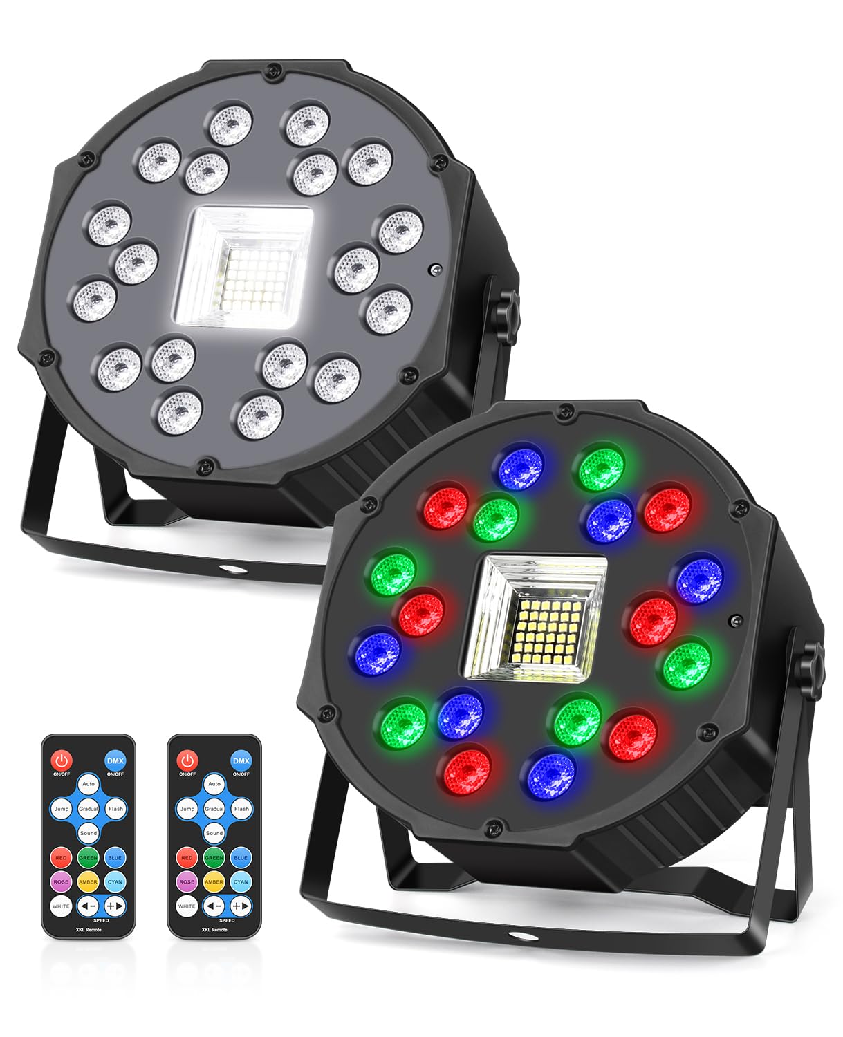 MOSFiATA Partylicht RGB LED Par Scheinwerfer Stroboskoplicht 2 in 1 Bühnenlicht Discolicht für Partys Disco DJ Hochzeiten Halloween Weihnachten, 2er Set