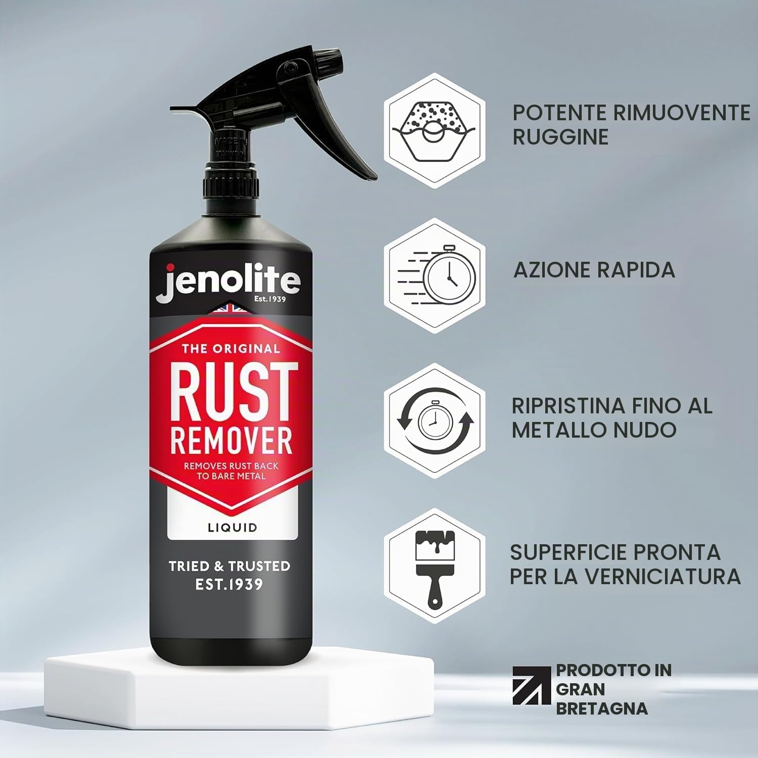 JENOLITE Antiruggine Griletto Spray - Rimuovere La Ruggine dal Metallo - Togliruggine Acido - Mangia ruggine - 500g