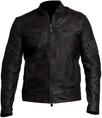 Men's Slim Fit Distressed Leather Jacket | motorcyle Leather Jacket | Cafe Racer Jacket for Men | biker leather jacket for men rider jacket