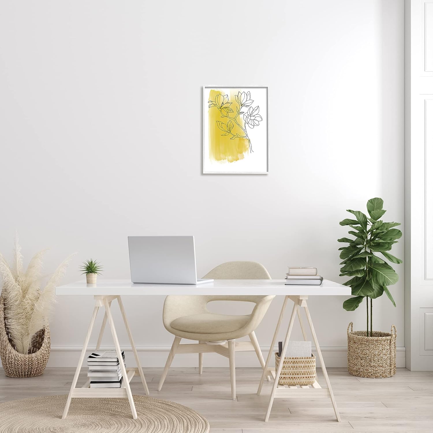 Stupell Industries Tree Blossom Branch Line Drawing Yellow Brush Pattern