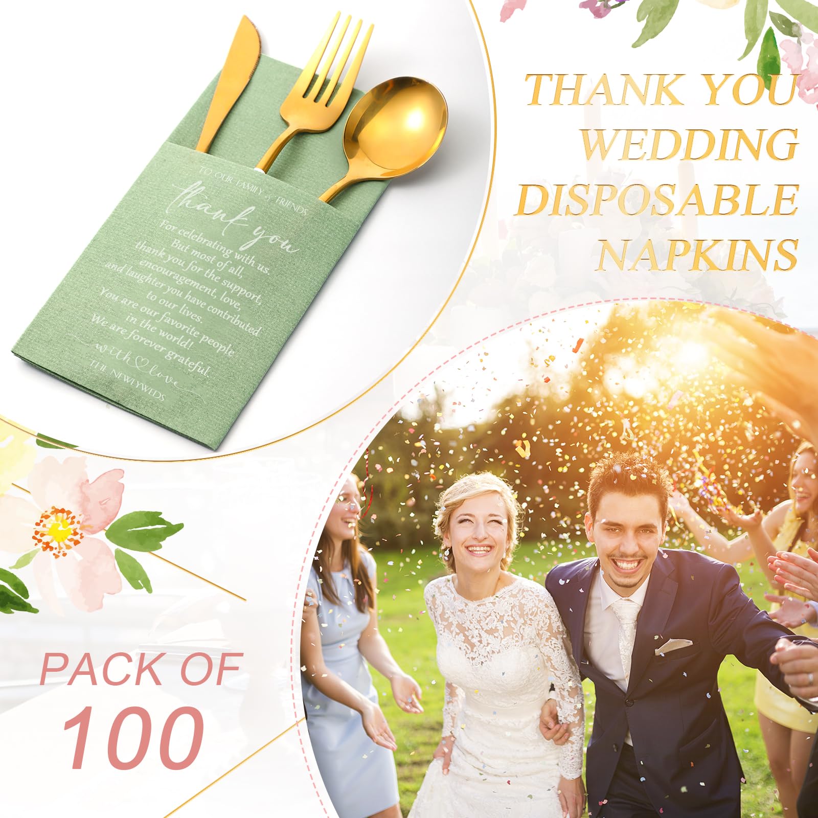 Qilery Lot de 100 serviettes de table unies avec poche intégrée pour fête prénuptiale, répétition, dîner (vert sauge)