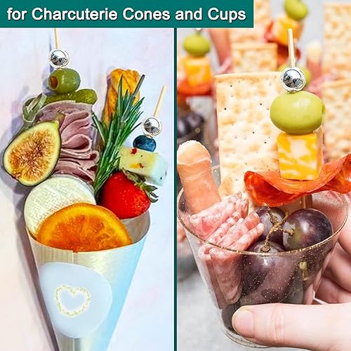 Miniatura 18 de Púas de cóctel, palillos de dientes de 4.7 pulgadas para aperitivos, palillos de cóctel de bambú para postres charcutería, palillos de dientes