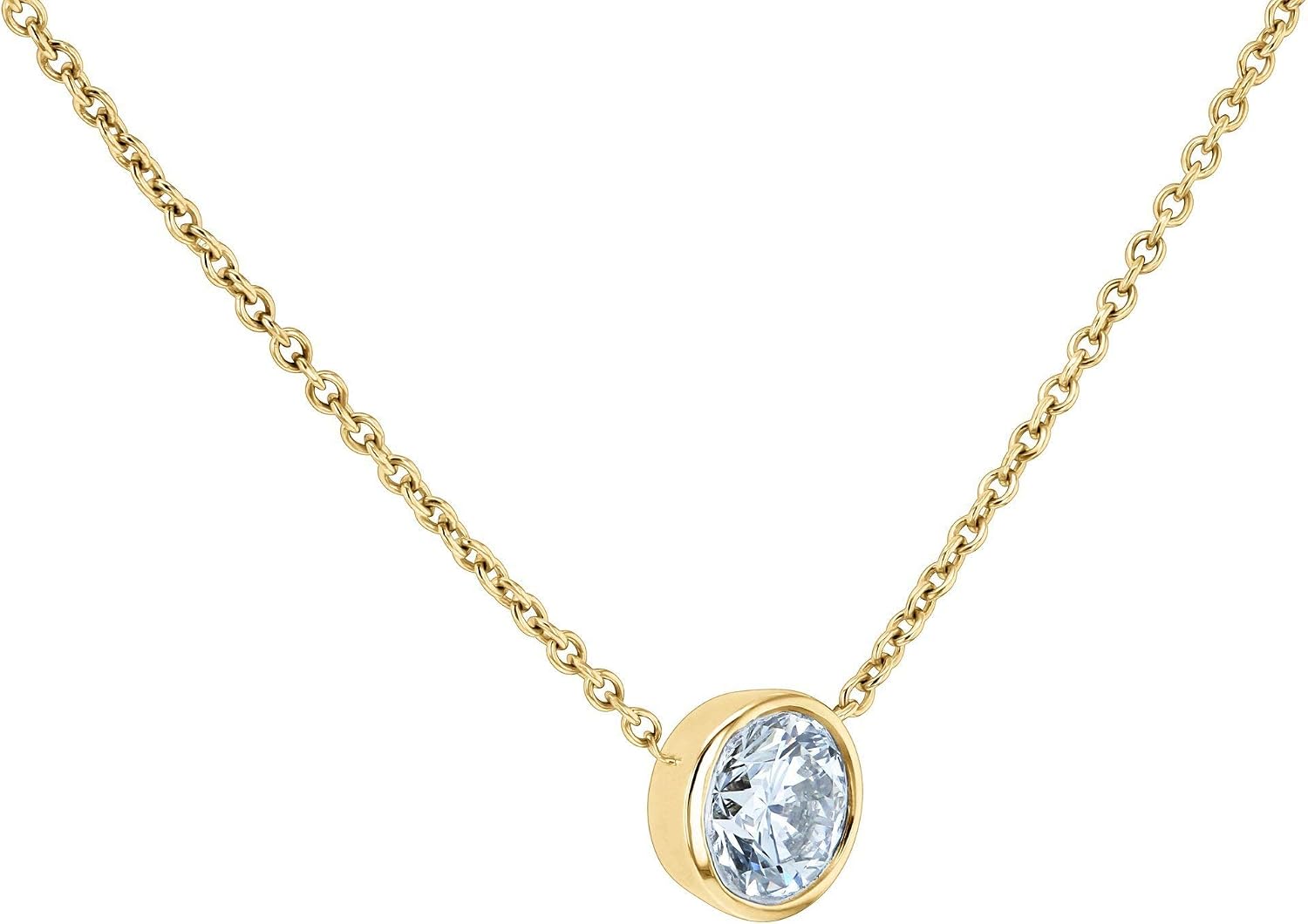 Kobelli Lab Grown Diamond Solitaire 1/2 Carat Bezel Gold Necklace - rose-gold