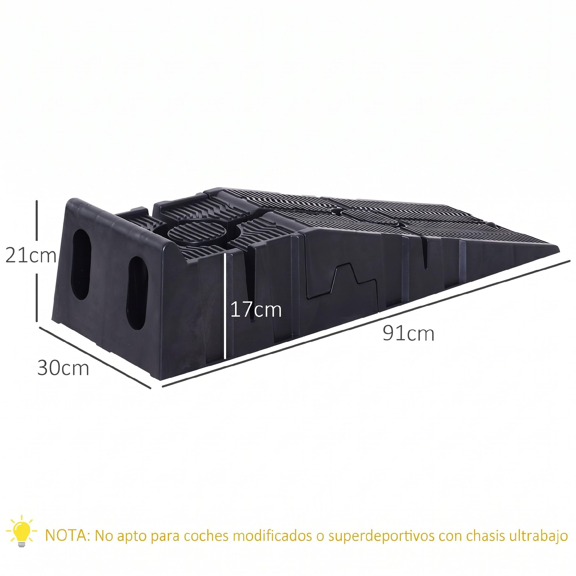 DURHAND Juego de 2 Rampas para Coche de Plástico SUV 91x30x21 cm Negro | Rampas Portátiles, Carga 3 Toneladas, para Coches Estándares, Furgonetas Pequeñas