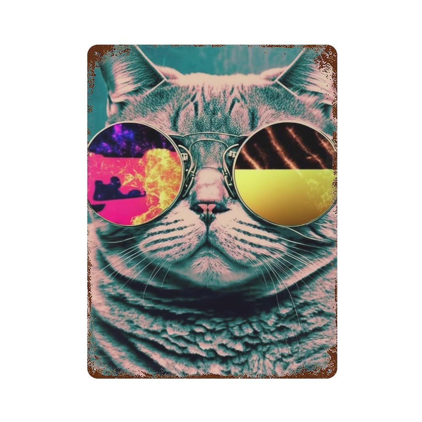 Cat Neon Vintage Metal Tin Sign 15.7"x11.8", Industrial Home Decor for Garage, Pub Or Kitchen