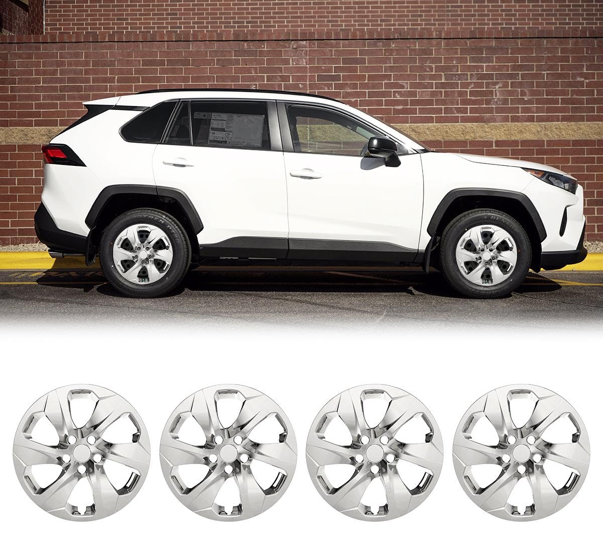 Winjet Wheel Covers Replacements 17'' Hubcaps for Toyota Rav4 2013-2018,Toyota Rav4 Wheel Covers,[Only Fit Iron Hub - Steel Wheel] (17 Inch Set of 4,Chrome)
