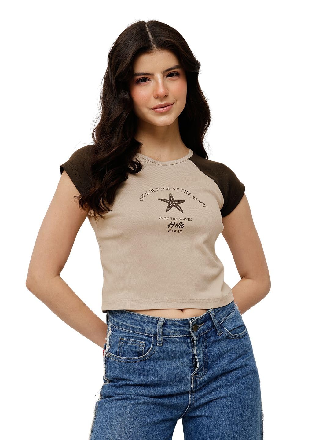 nümae Women's 100% Cotton Raglan Sleeve Crop Top-picture-51