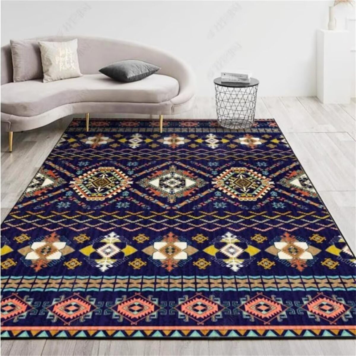 Tapis de canapé lavable et doux bleu pour salon et chambre