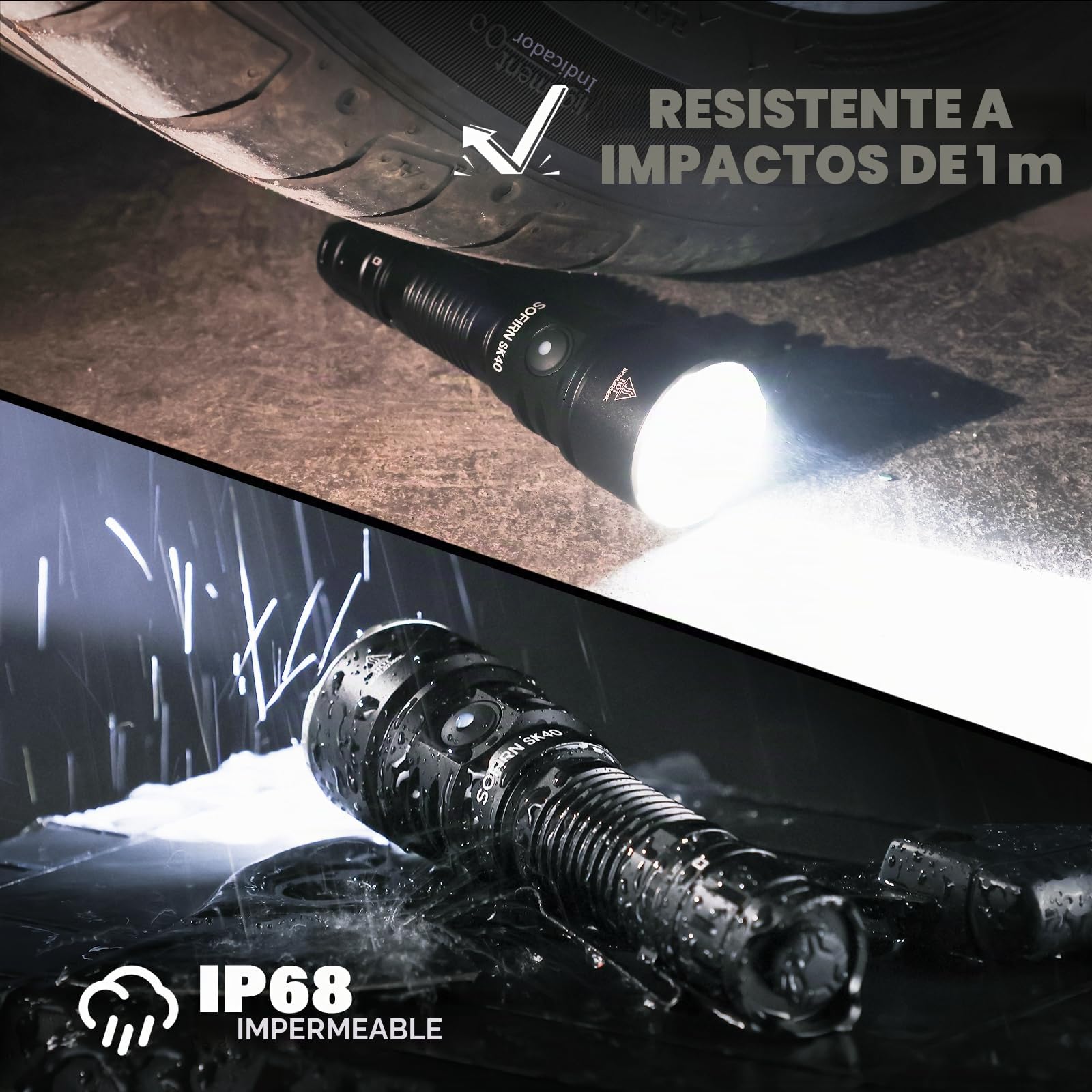 Sofirn SK40 Linterna de Rango de 580 M, Linterna Táctica Recargable de 3200 LM Con Botones Duales, 6000 K, Puerto de Carga Tipo C Y Clasificación de Impermeabilidad IPX8, Perfecta Para Uso Táctico,