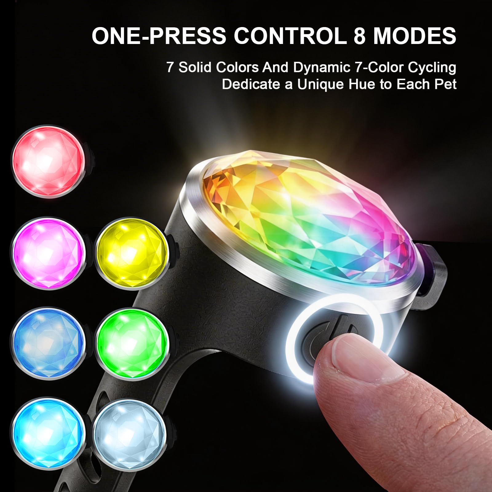 Confezione da 2 luci per collare per cani, ricaricabili USB-C, con clip, impermeabili, con cinturino in silicone regolabile, per passeggiate notturne, campeggio (RGB 7 colori)