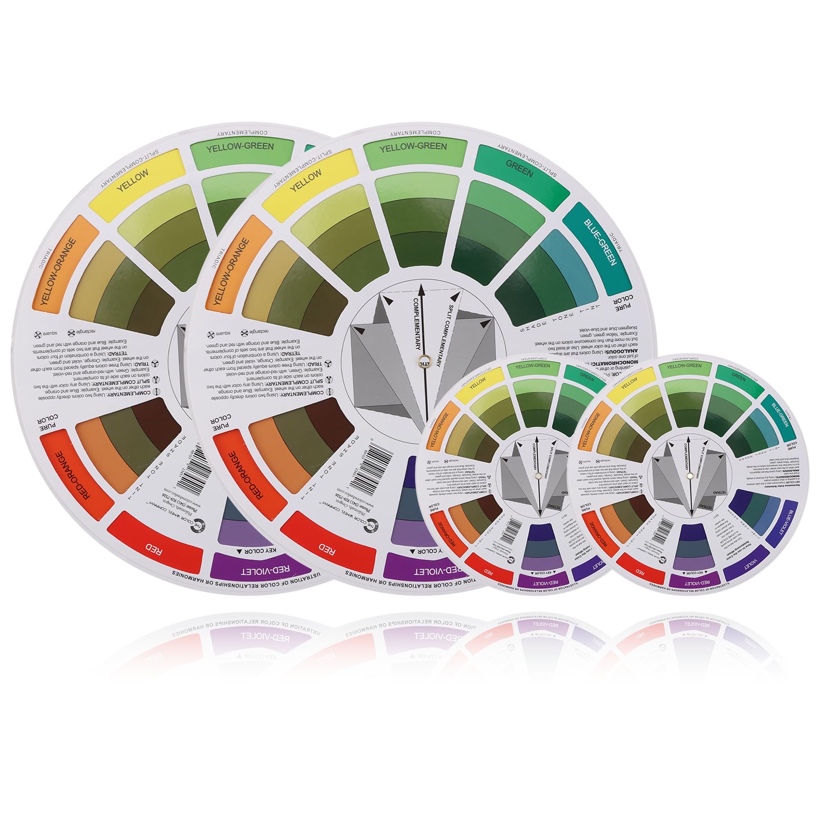 Creative Color Wheels for the Artist, Paint Mixing Guide for Artists Quilters and Makeup Blending, Portable Color Matching Spinner for Watercolor Learning Art Class Teaching (5.5" &amp; 9" 4pcs)