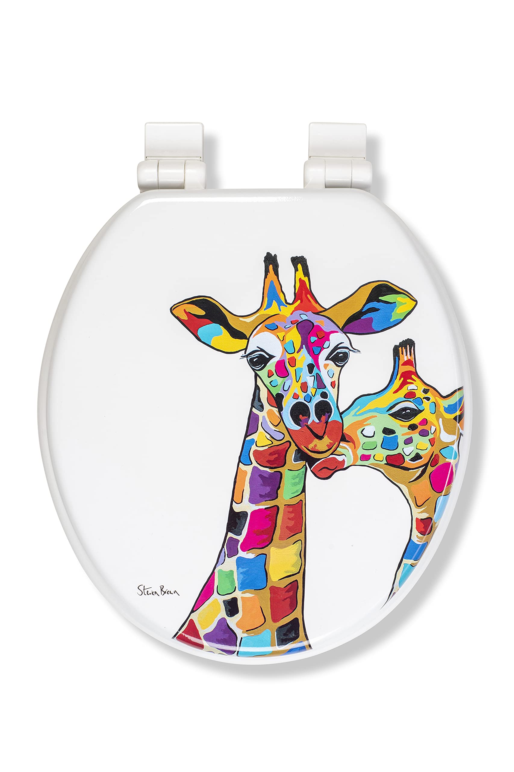 Croydex WL800822AZH Art by Steven Brown Stick Tight No More Movement with Sticky Grip pad Technology Round, Soft Close and Quick Release Toilet Seat, Molded Wood, Francie & Josie McZoo