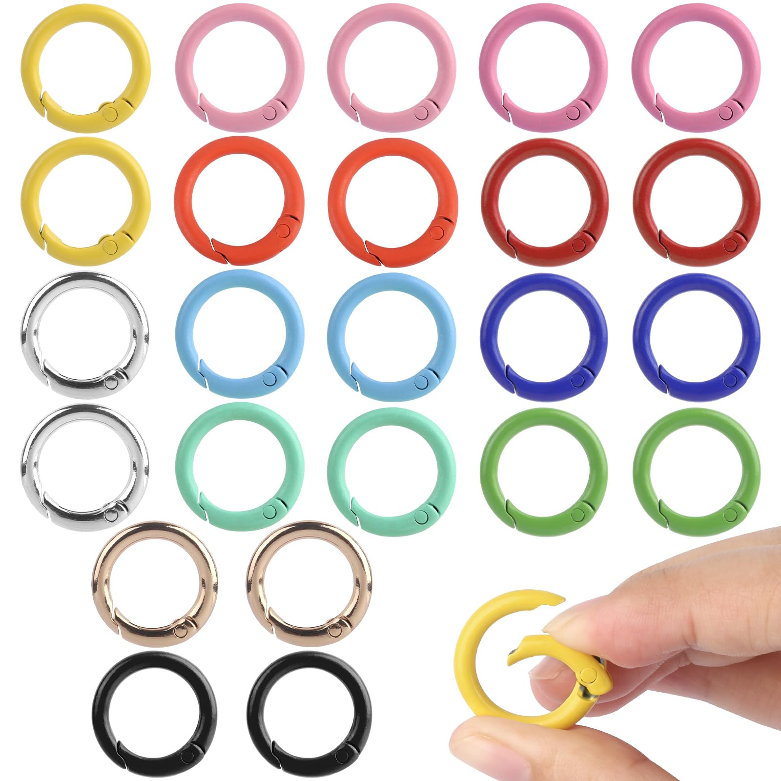 24 Mini Mousquetons Ronds Colorés (24mm) - Anneaux Porte-clés Multifonctions Pour Sacs, Bricolage, Déco Ou Travaux Manuels