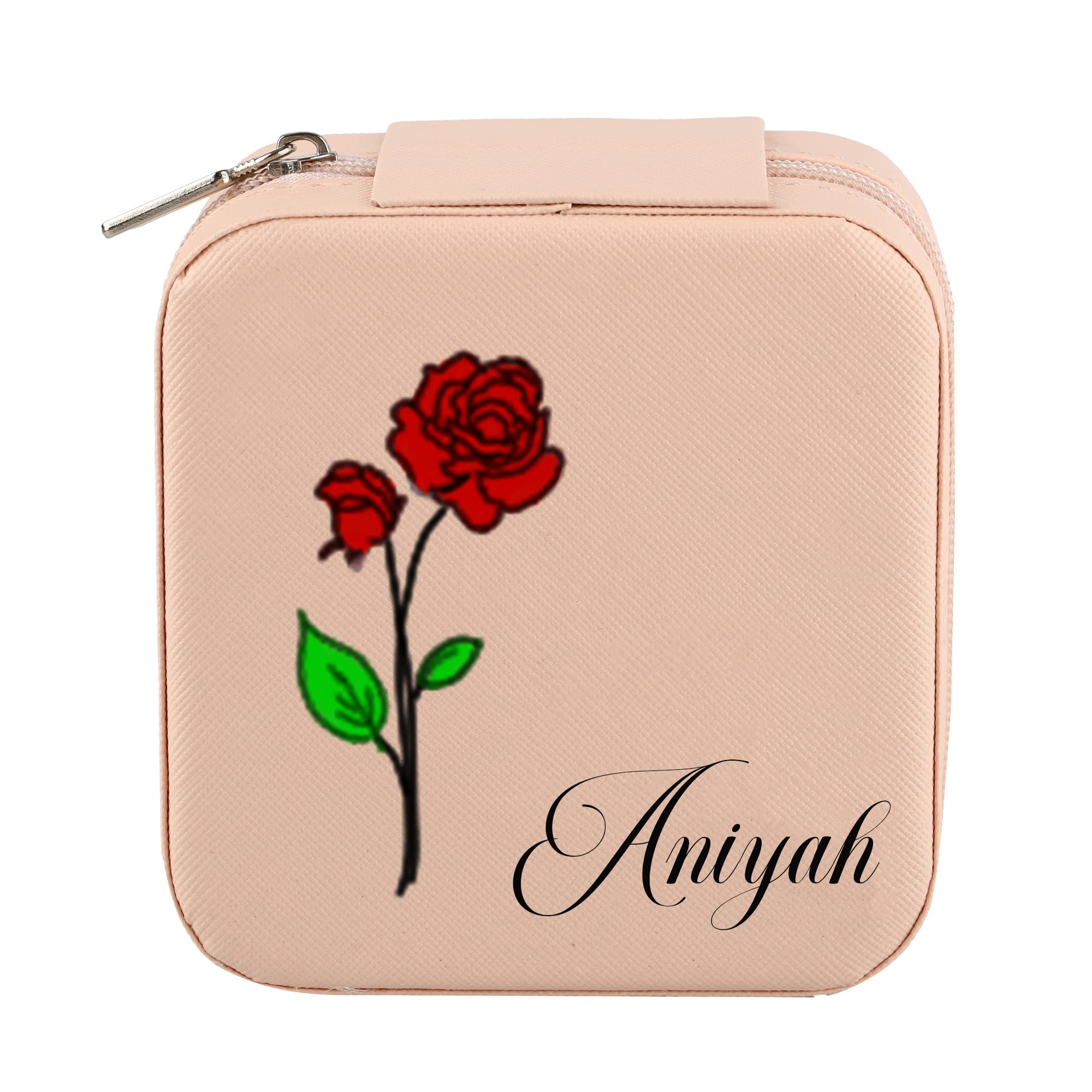 Godchoices Bridesmaid Proposal Gifts Personalized Travel Jewelry Box, Custom Leather Jewelry Organizer Box with Name & Birth Flower for Wedding Proposal Bachelorette Party Birthday