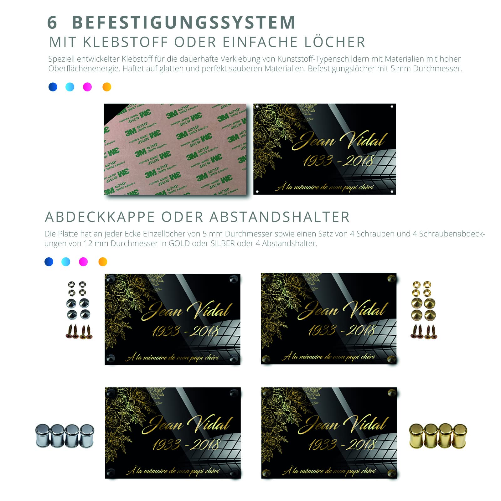 GRAVURE CONCEPT Personalisierte Gedenktafel aus Troglass – Grabplatte für Grabstein oder Urnengrab – Farbe, Motiv und Größe individuell wählbar (Hintergrund Antikgold - 20 x 30 cm)