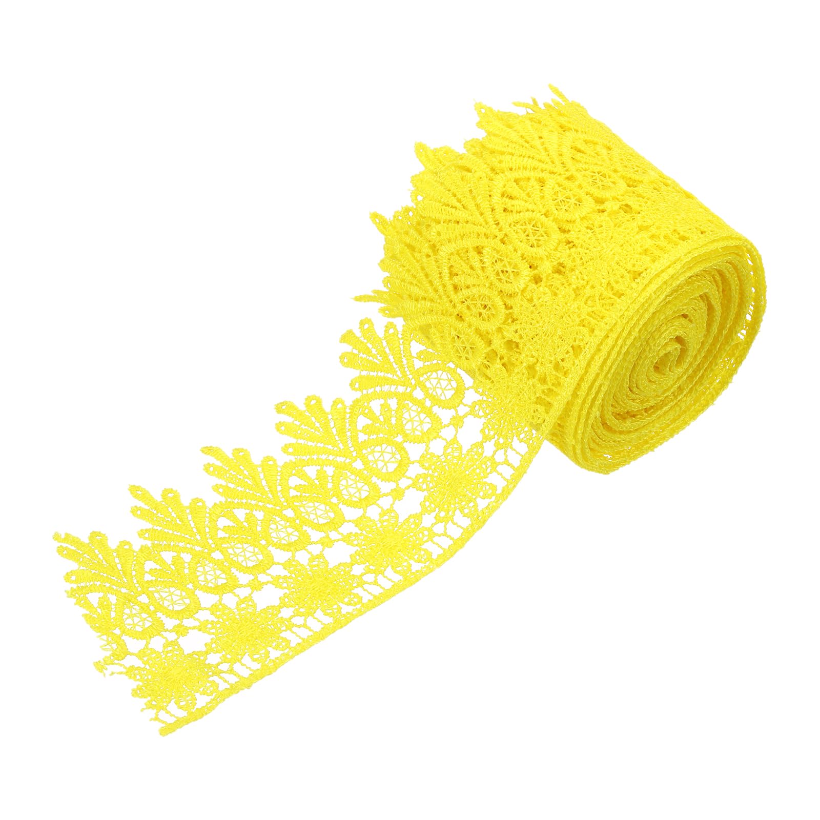 sourcing map 3 Inch Wide 5 Yard Lace Ribbon Floral Pattern Light Yellow Embroidered Edge Lace Trim Ribbons for Sewing Making, DIY Crafts, Gift Wrapping, Wedding Decor — image 1
