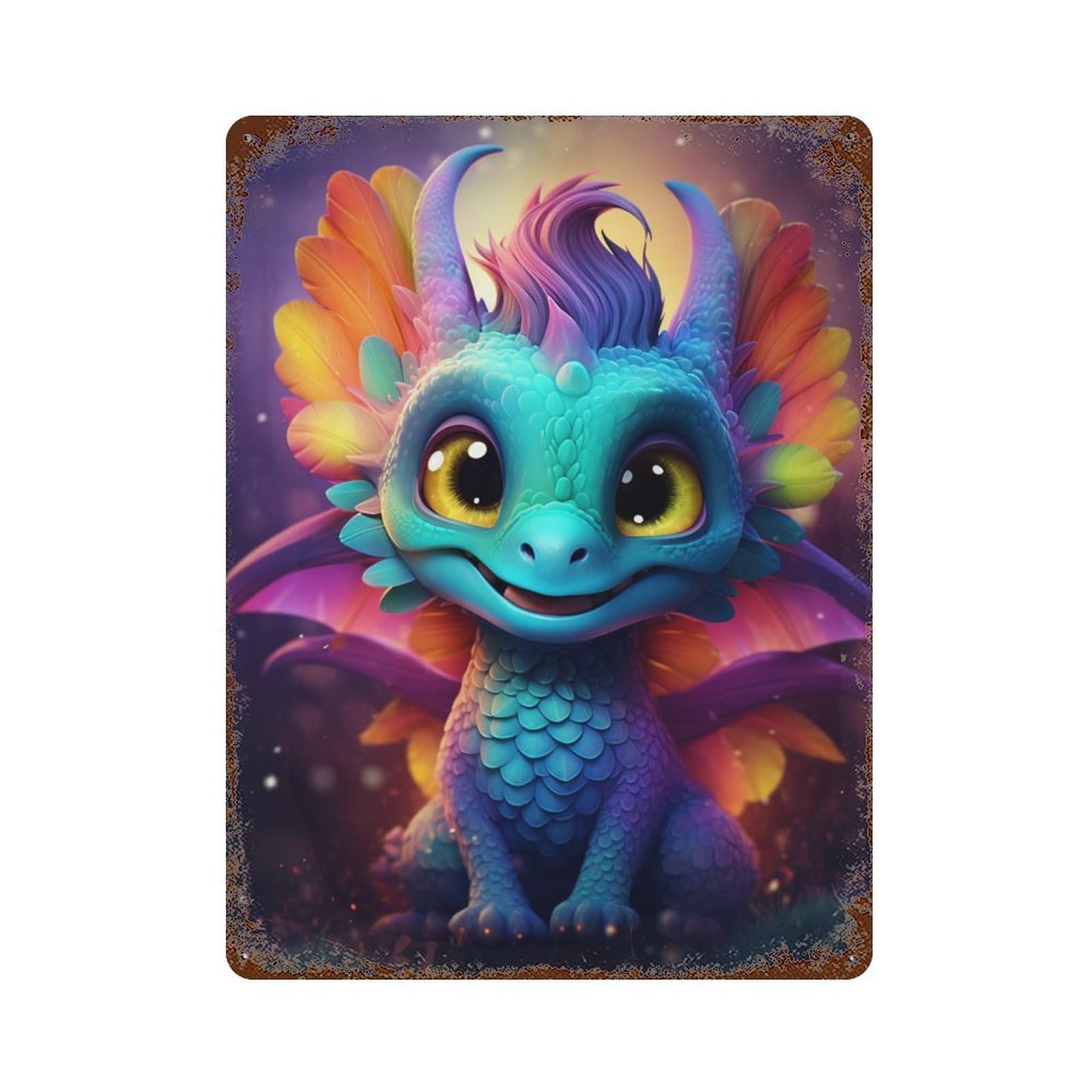 Rust Effect Colorful Dragon Fantasy Artwork Rusty Metal Tin Sign 15.7"x11.8", Farmhouse Wall Decor for Cafe, Home Bar And Lounge Decor