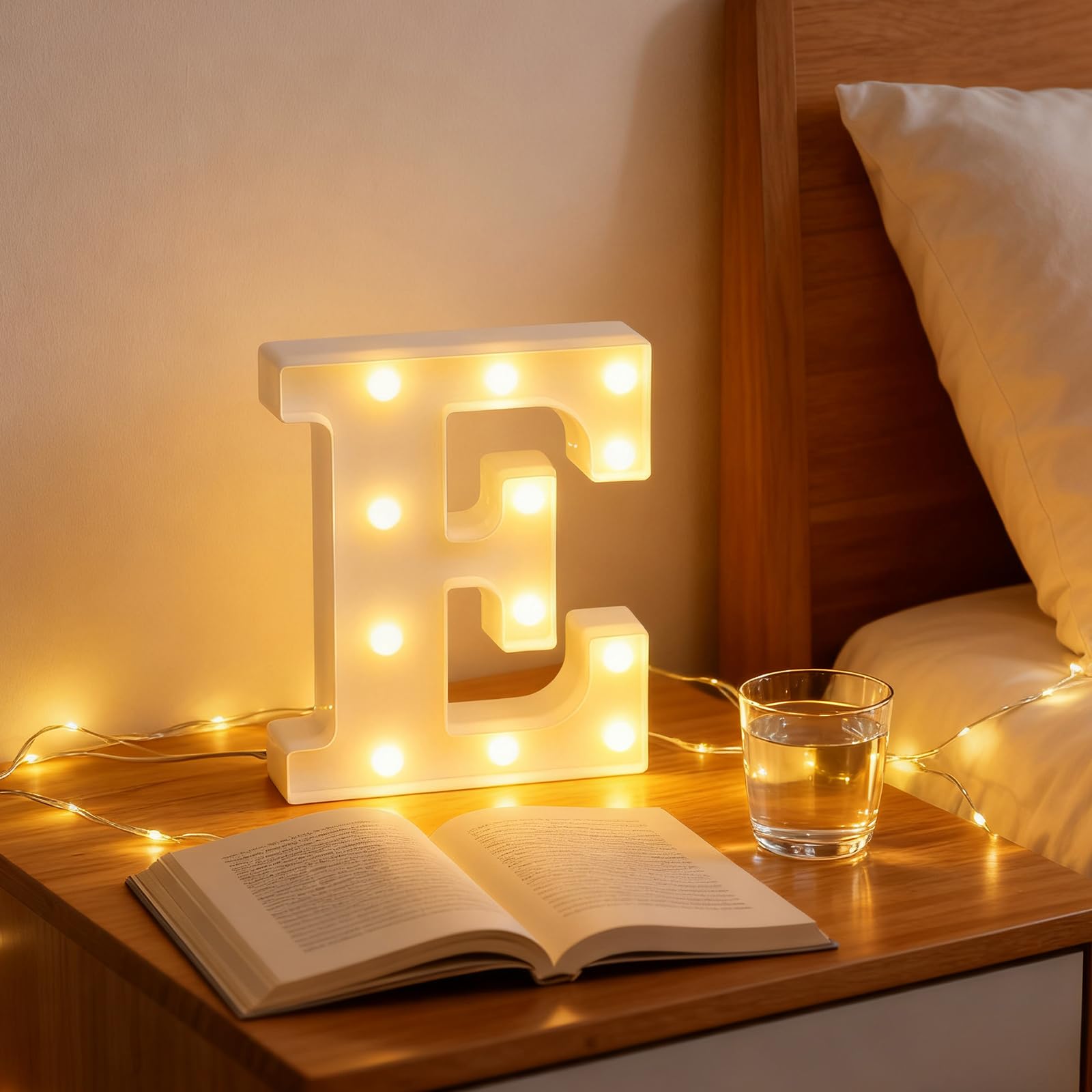 Letter E Sign Lights Battery Powered Decoration Table Lamp Warm White LED Night Light for Birthday Gifts,Children's Rooms Family Gatherings and Christmas (5.24"*1.18"*6.42") — image 1