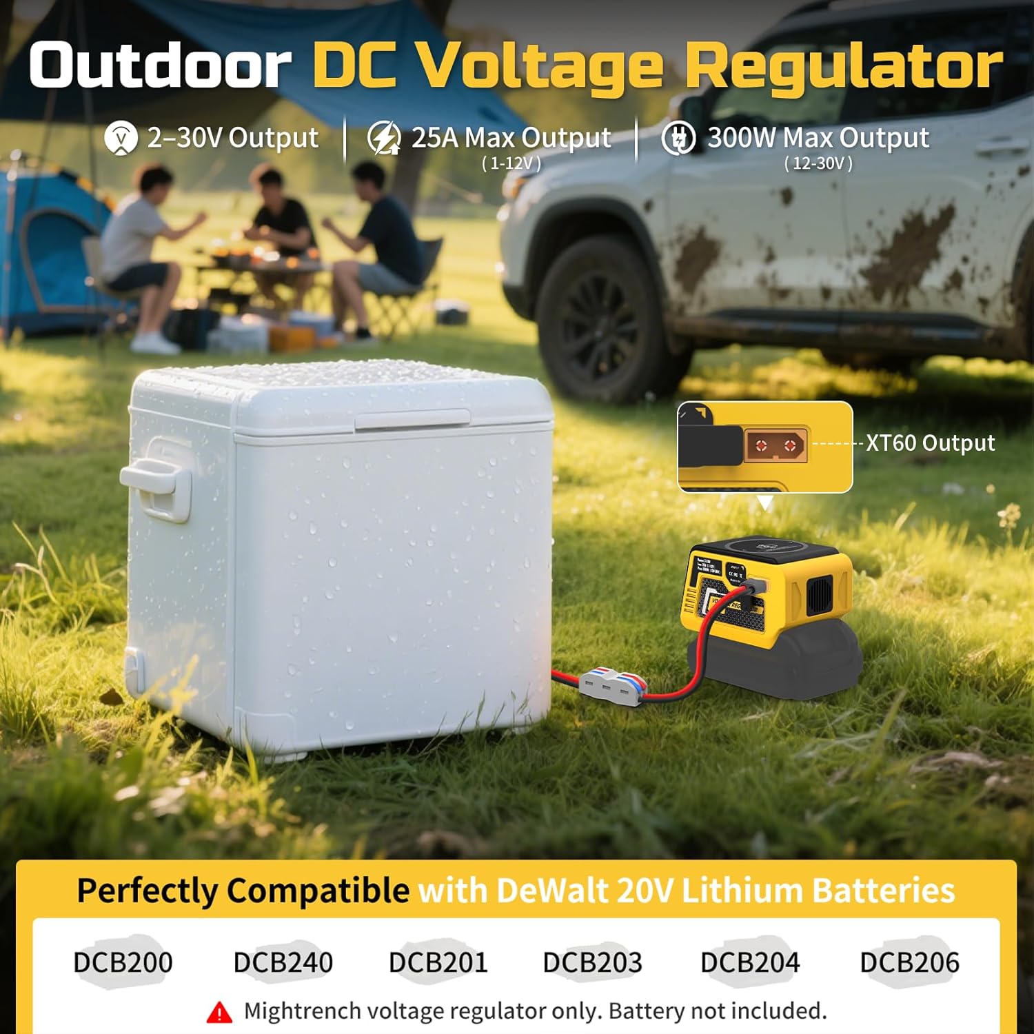 2 Pack 300W Voltage Regulator Compatible with Battery, Converter 2-30V Output, PD3.0 100W Type-C, 15W Wireless Magnetic, 18W Type-A Charging, XT60 and Cigarette Lighter Socket DIY Output