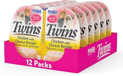 INABA Twins for Cats - Guarnición de gelée de pollo rallado sin granos y caldo sin cereales, 1.23 onzas por porción, 14.76 onzas en total (12