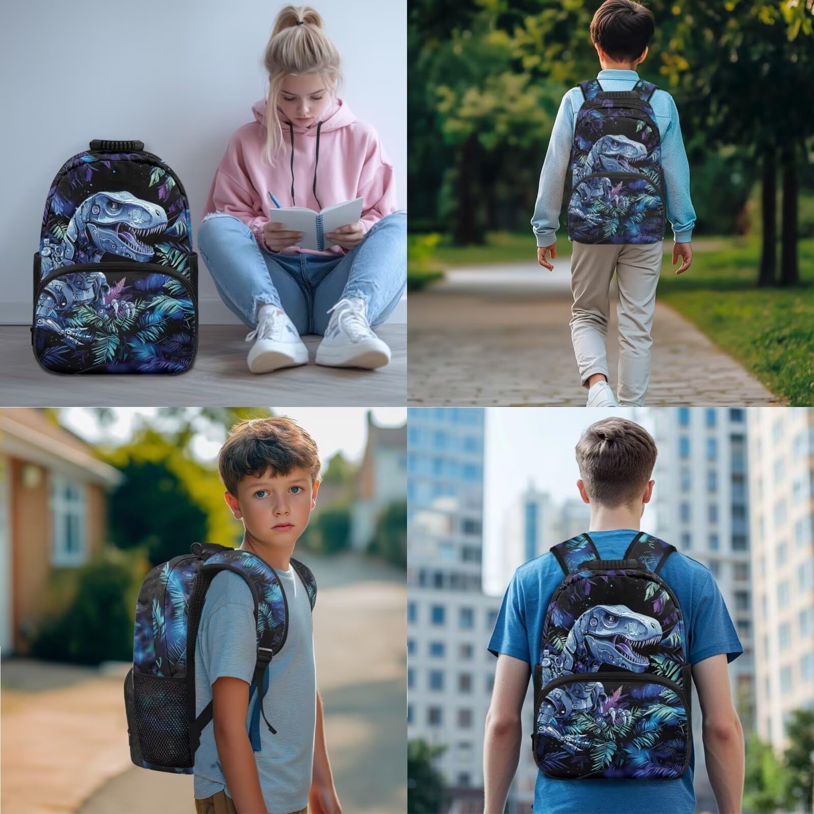Wanyint Set 4 in 1 zaino per ragazzi, con borsa per libri scolastici, borsa termica per il pranzo, astuccio portaborraccia per bambini